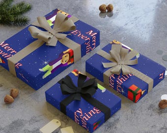 Inpakpapier Merry Everything-kerst | Leuke cadeauverpakking kerstman en rendieren | Bijpassende kerstkaartenset beschikbaar
