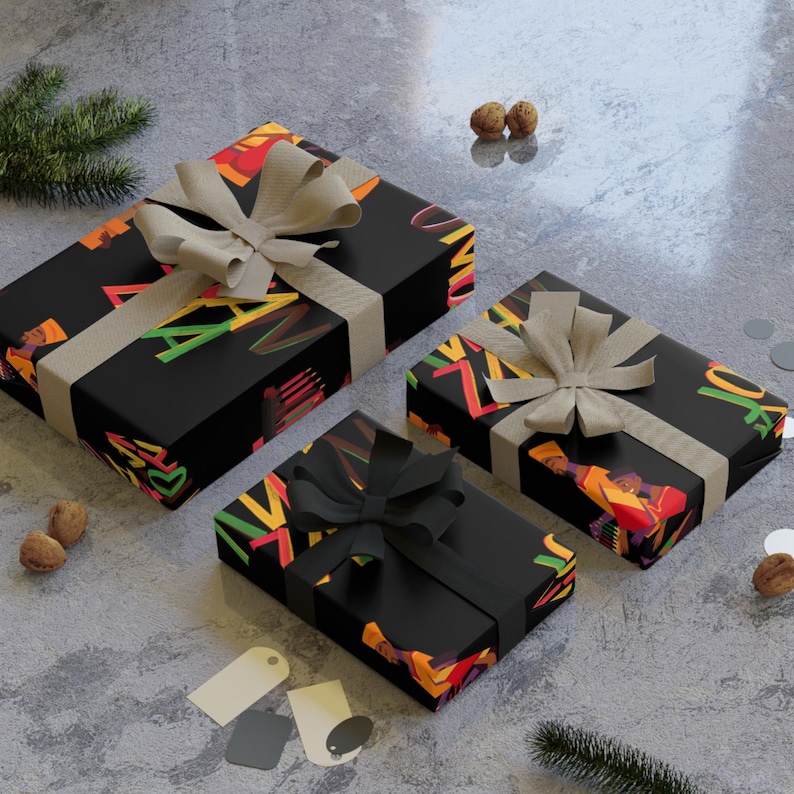Kwanzaa Wrapping Paper Roll| Afrocentric Holiday Gift Wrap| Black History Celebratory Packaging| Joyous Kwanzaa Gift Wrap Roll image 1