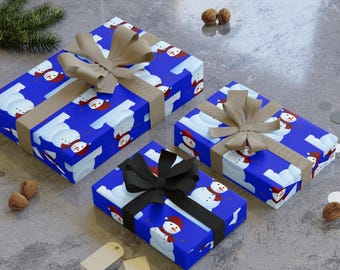 Geschenkpapier Schneemann | Blaue Weihnachtsgeschenkverpackung | Urlaub Winter Lieferungen