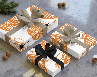 New Year Wrapping Paper | Orange Holiday Gift Wrap | Happy New Year Party Supplies | Festive Celebration Gift Wrap Roll