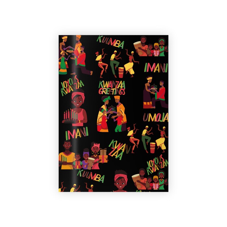 Kwanzaa Wrapping Paper Roll| Afrocentric Holiday Gift Wrap| Black History Celebratory Packaging| Joyous Kwanzaa Gift Wrap Roll image 2