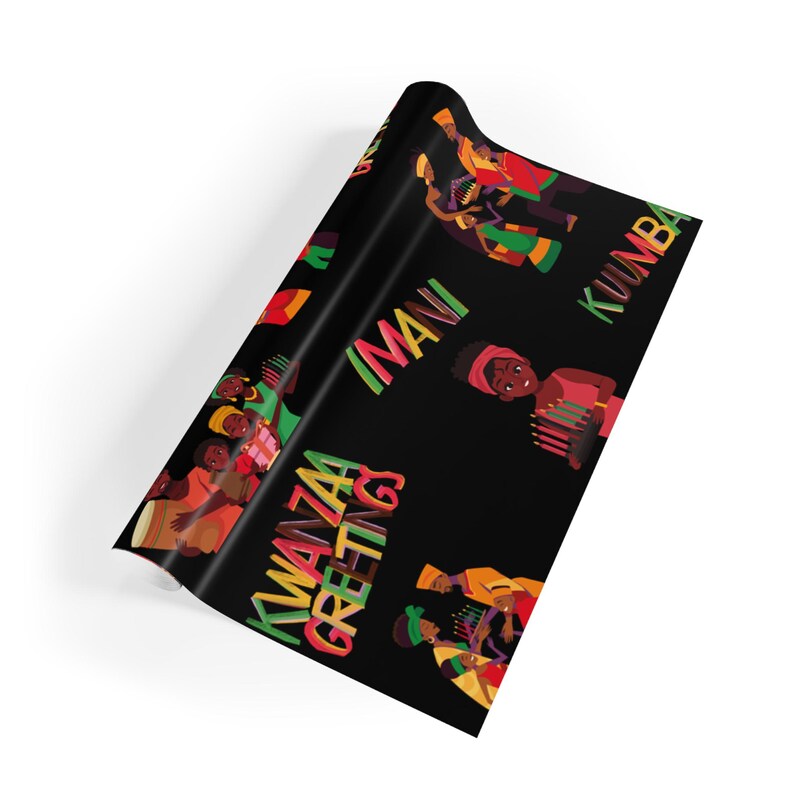 Kwanzaa Wrapping Paper Roll| Afrocentric Holiday Gift Wrap| Black History Celebratory Packaging| Joyous Kwanzaa Gift Wrap Roll image 5