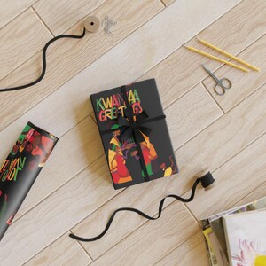Kwanzaa Wrapping Paper Roll| Afrocentric Holiday Gift Wrap| Black History Celebratory Packaging| Joyous Kwanzaa Gift Wrap Roll image 6