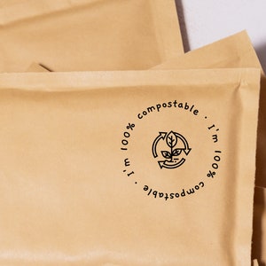 Timbre d'expédition écologique Timbre d'emballage durable Recycler Je suis compostable Fournitures d'emballage biodégradables pour entreprises Timbre auto-encreur