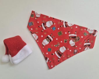 Dog Father Christmas Bandana, Red Santa anfd presents Pattern, festive Slide On Collar pet outfit, neckerchief