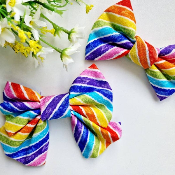 Dog rainbow bow tie or sailor bow, rainbow print, pet slide on collar, dog neckwear, accessories, cat, puppy outfit, pride, lgbtq costume