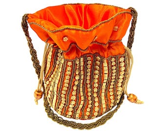 Embellished Indian Potli Bag, Drawstring Wedding Favor Purse, Ethnic Party Clutch, Assorted Colors