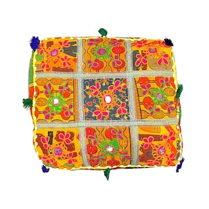 Handcrafted Rajasthani Sit-On Floor Cushion, Filled Meditation Pillow, 17"x14”x5" Seat, Assorted Colors and designs