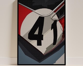 クラシックレースカーNo.41プリント：赤、白、黒のモータースポーツアート（デジタルダウンロード）