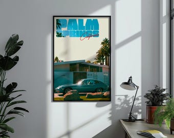 パームスプリングスのアートプリント｜ミッドセンチュリーモダンカー、カリフォルニア（デジタルダウンロード）