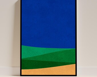 ミニマルな抽象画と落ち着いた風景画 | ブルーグリーンベージュのウォールアート | インスタントデジタルダウンロード