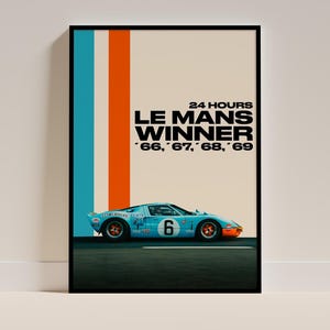 Ford GT40 24 hours of Le Mans Digital download poster, X2 Ford GT40 Gulf Livery Poster Racing Icons: Le Mans Prototypes Wall Art