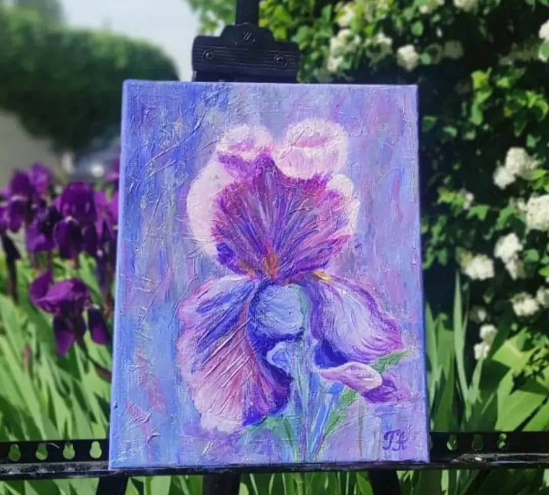 Purple Iris Wall Art Impasto Floral Art Small Iris Artwork Etsy