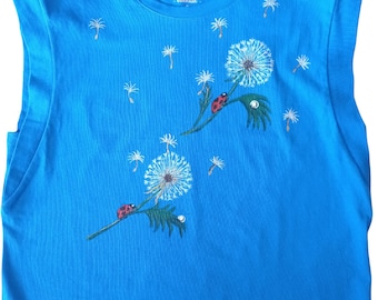 Ladybugs t-shirt Made to order Art t-shirt dandelions Hand painted tee floral  Personalized t shirt Customized clothes Pattern t shirt