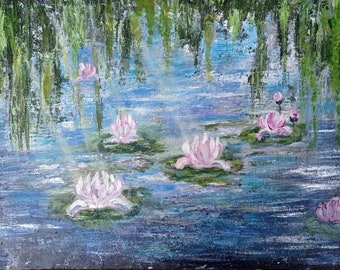 Painting water lilies 30*40 cm Painting impressionism Painting is based on the Monet impressionistic landscape landscape with water lilies