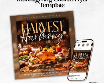 Harvest & Harmony Flyer | Thanksgiving Church Canva Template | Fall Praise and Worship Design