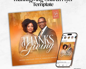Thanksgiving Praise and Worship Flyer | Editable Canva Template | Church Service | Fall Celebration | Thanksgiving Church Event