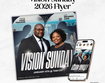 Vision Sunday 2026 Flyer | Gray Silver Church Canva Template | New Year Vision Sunday Service | Editable Social Media Sizes