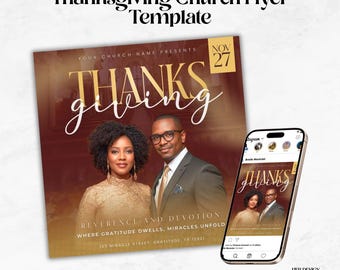 Thanksgiving Praise & Worship Flyer | Editable Canva Template | Church Service | Fall Celebration | Thanksgiving Church Event