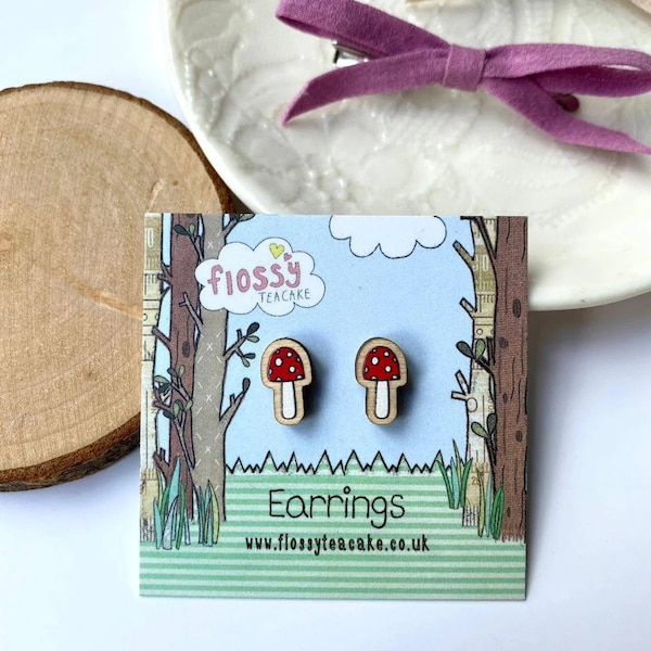 Wooden Toadstool Earrings | Gifts For Tweens | Gifts For Teens | Mushrooms and Toadstools | Cute Earrings | Wood Earrings | Nature