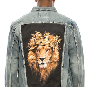 Reworked Custom king Tiger Patched Jacket, Fearless Tiger Patched Jacket, Distressed Jacket | unisex