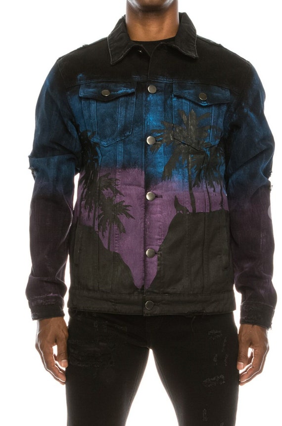 Blue Distressed Jean Jacket, Monogrammed Denim Jacket, Distressed