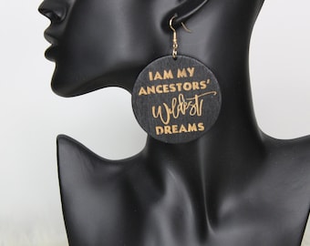Wildest Dreams Black earring - Wooden Earrings - Dangle Earrings - Afrocentric Earrings - Afro Women Wooden Earrings - Wood Round Earrings