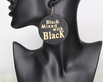 Black mixed with Black earring - Wooden Earrings - Dangle Earrings - Afrocentric Earrings - Afro Women Wooden Earrings - Wood Round Earrings
