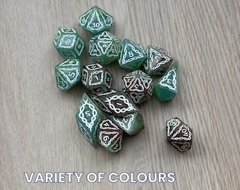 Polyhedral Dice Set for DnD | Engraved Vine Dice | Fantasy RPG Dice Set | Ornate Dungeons and Dragons Dice | 7 Piece Dice Set | Gamer Gift