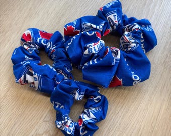 Toronto Blue Jays Scrunchie | Game Day Hair Accessory | Handmade Scrunchie | Baseball Fan Gift | Large Medium Kids Sizes