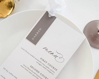 Personalized Ribbon Wedding Menu Card, Simple Wedding Stationery, 400gsm Matte Cardstock