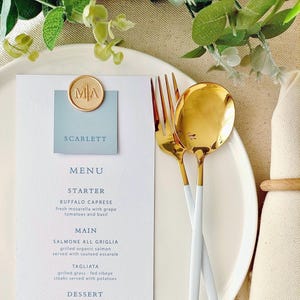 Wax Seal Wedding Menu with Place Card, Personalized Dinner Menu Card, Custom Name Tag
