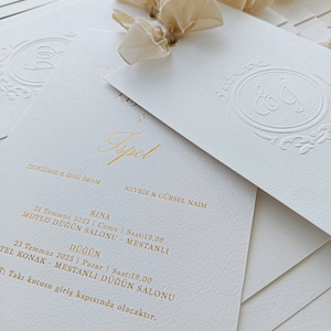 Invitaciones de boda, Invitación de boda de lujo, Papel premium, Impresión en relieve, Invitación con cinta de gasa