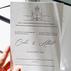 Invito a nozze tipografico, Carta di cotone, Invito a nozze di lusso, Inviti in carta premium, Sigilli di cera bianca, Design minimale,