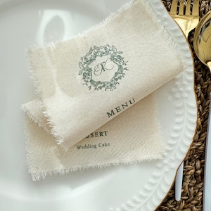 Menù in tessuto, Menù in tessuto per matrimoni, Menù stampati su cotone, Menù in tessuto stampato verde, Menù per matrimoni in stile country, Menù in tessuto stampato