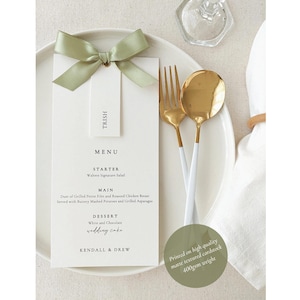 Sage Green Colored Menu, Menu with Place card, Wedding Menu, Event menus, Menus with Names, Wedding Invitation with Ribbon