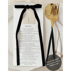 Menu with Velvet Ribbon, Menu with Place card, Wedding Menu, Event menus, Menus with Names, Place Cards Included, Velvet Wedding Menu