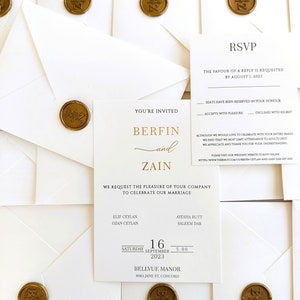 Luxus Hochzeitseinladung, Golden Print Einladungen, Gold Siegel Wachs Einladung, Hot Foil Hochzeitseinladungs-Sets, Premium Papier Einladungen,
