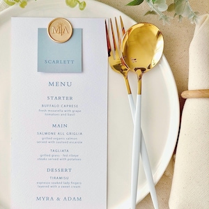 Menu z wizytówką, Menu weselne, Menu na imprezy, Menu z nazwiskami, Wizytówki w zestawie, Zapieczętowana karta menu, Spersonalizowana karta menu
