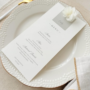 Trouwmenu, menu met plaatskaartje, evenementenmenu's, menu's met namen, inclusief plaatskaarten, huwelijksuitnodiging