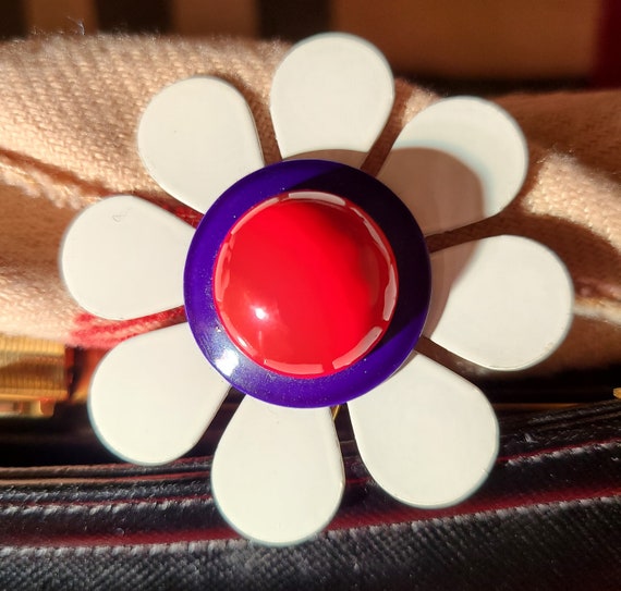 1960s Red, White, and Blue Metal Flower Brooch - image 3