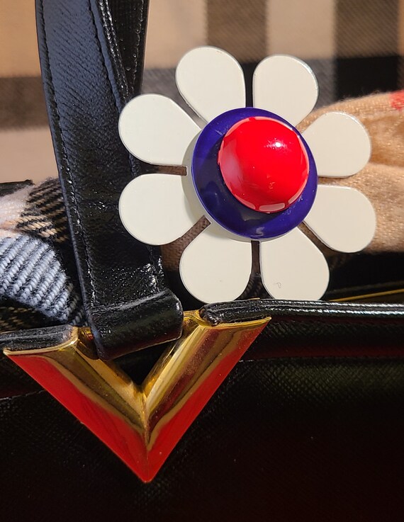 1960s Red, White, and Blue Metal Flower Brooch - image 5