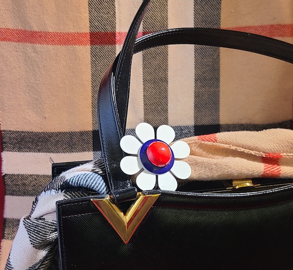 1960s Red, White, and Blue Metal Flower Brooch - image 4