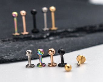 Barre labret en titane, 16 g 1,2 mm G23 dans tenons 4 mm, 6 mm, 8 mm, 12 mm ou 10 mm,Convient pour les lèvres, le labret, le tragus, le cartilage et les lobes des oreilles