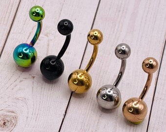 Minimal 316L Stainless Steel 14 Gauge 1.6mm Standard Simple Small with solid top and bottom ball -  Belly Button Navel Ring