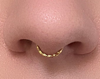 Gold Minimal Twisted Septum Ring, 14K Gold Plated Septum Jewelry, Septum Clicker, Nose Ring, Daith Jewelry, Cartilage Helix Hoop, Conch Hoop