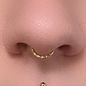 Gold Minimal Twisted Septum Ring, 14K Gold Plated Septum Jewelry, Septum Clicker, Nose Ring, Daith Jewelry, Cartilage Helix Hoop, Conch Hoop