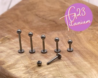 Silver Titanium Labret Bar,  16g 1.2mm G23 in 4mm, 6mm, 8mm, 12mm or 10mm posts,Suitable for Lips,  Labret, Tragus, Cartilage and Ear Lobes