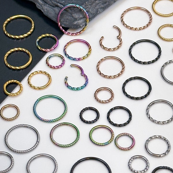 Minimal Twisted Stainless Steel Septum Ring - 8mm, 10mm or 12mm Septum clicker 16 Gauge 1.2mm Hinged Segment clicker Nose Conch - Ear- 316L