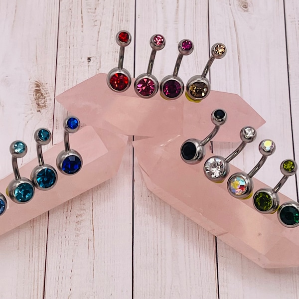 All Colors Double Jewelled 316L Stainless Steel Belly Piercing, Surgical Steel, Navel Jewelry, Belly Rings Dainty, Body Jewelry, Belly Bar